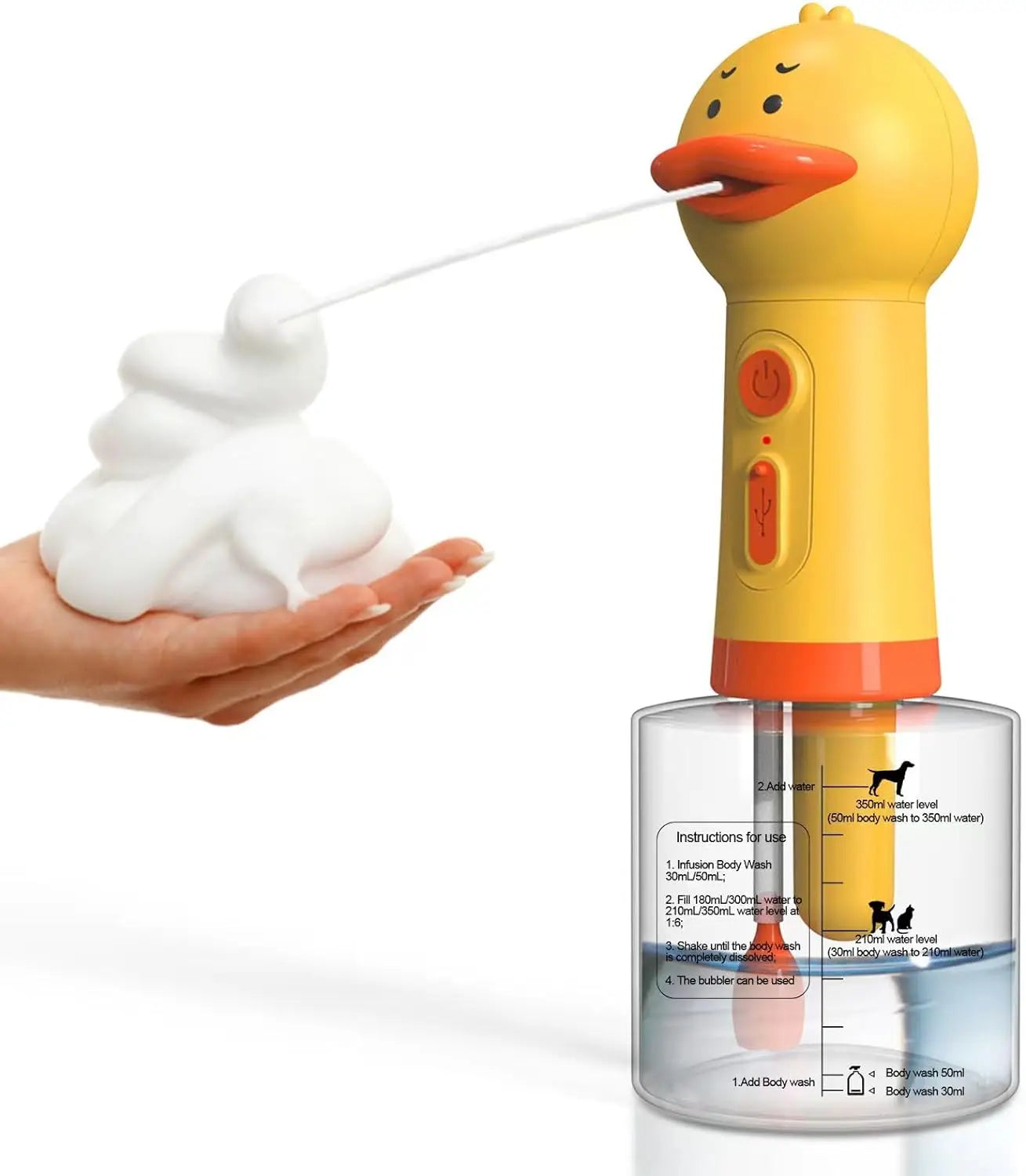 USB Rechargeable Electric Duck Pet Foam Dispenser – Fun, Automatic Bathing Accessory for Dogs & Cats!